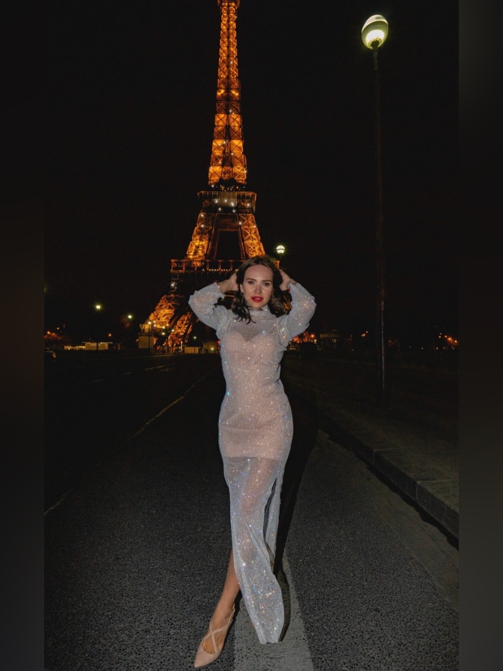 Santa Brands Diamond Maxi Dress in White Silver Crystal Mesh Coverup Gown